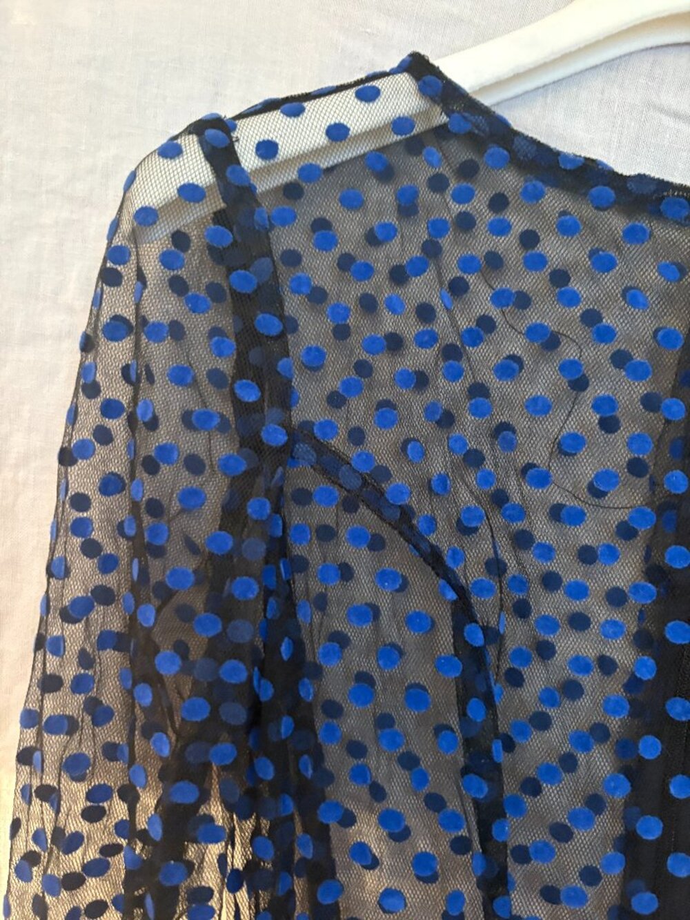 Vintage Sheer Mesh Flocked Polka Dot Dress